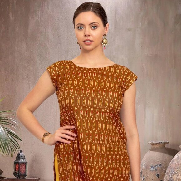 Vibrant Brown Printed Short Top | Muvvas Boutique - Picture 1 of 6